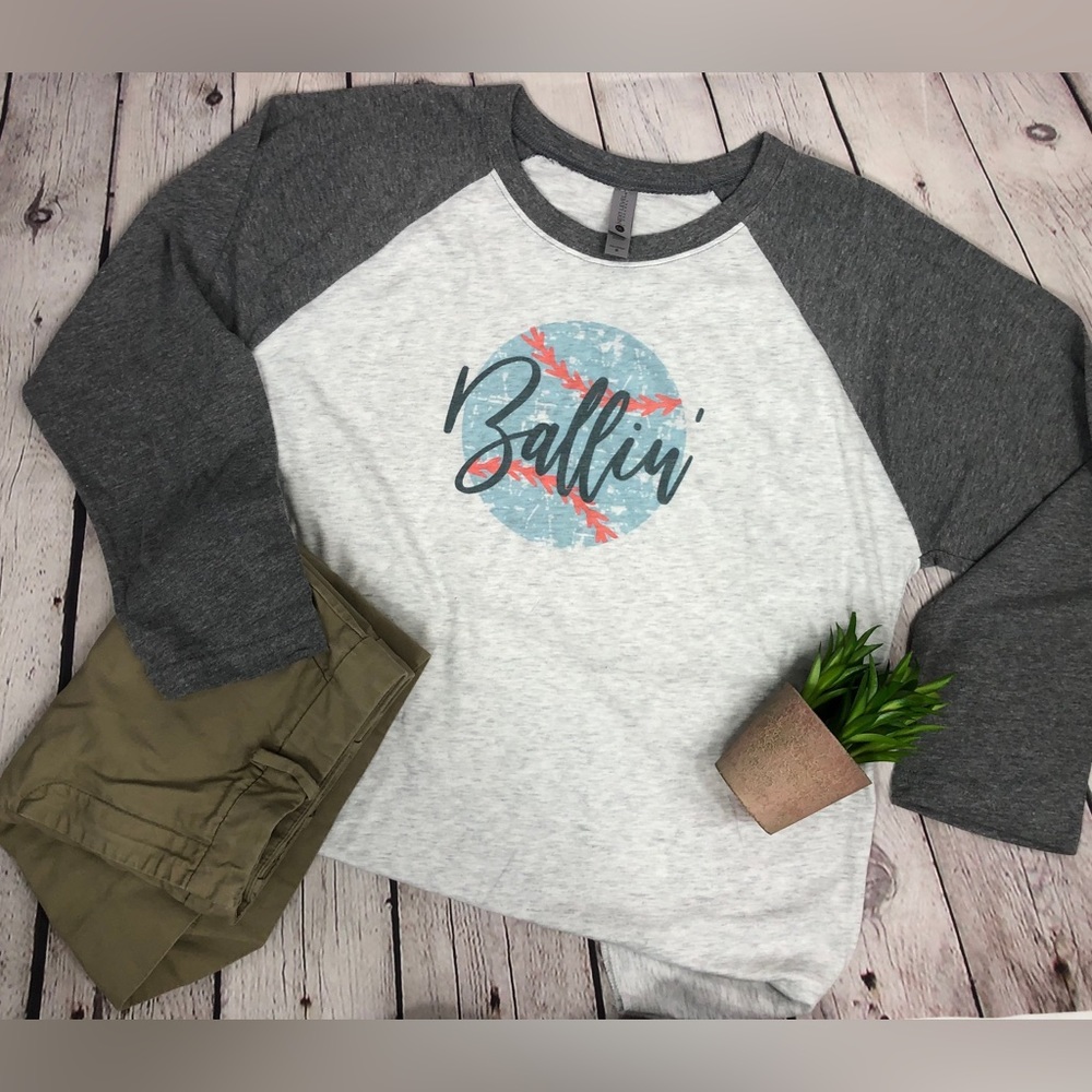 NEW! Ballin’ Baseball Unisex 3/4 Sleeve Raglan